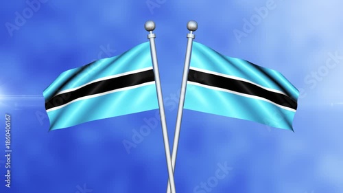 Botswana Crossed Flags Waving in Blue Sky Loop Animation | Realistic 3D National Flag Background