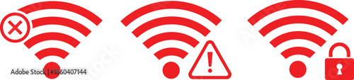 WiFi Connection Icon Set Vector | Connect Disconnect No Signal Internet Symbols