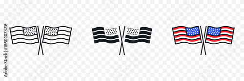 Crossed American flags vector illustration isolated patriotic symbol transparent background