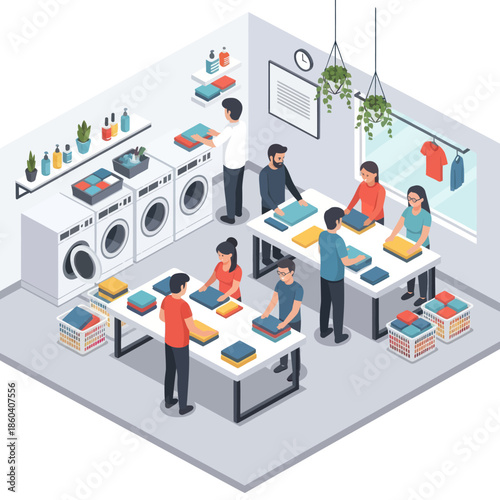People Working in a Laundry Facility.