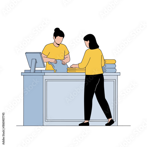 Woman Making Payment at Counter with Cashier.