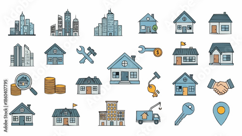 Real Estate Icons - Hand-Drawn Style for Property and Investment.
