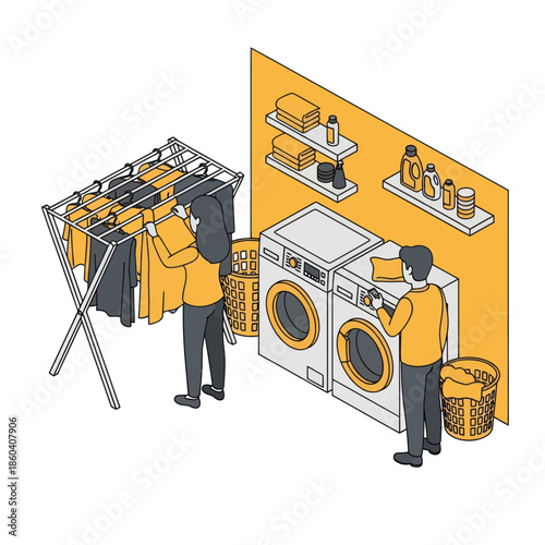 Laundry Workers Doing Household Chores.
