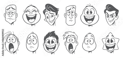 Cartoon Character Expression Set. Collection of Funny Comic Face Emoticons
