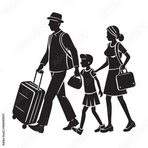 Family Traveling Together With Luggage Bags