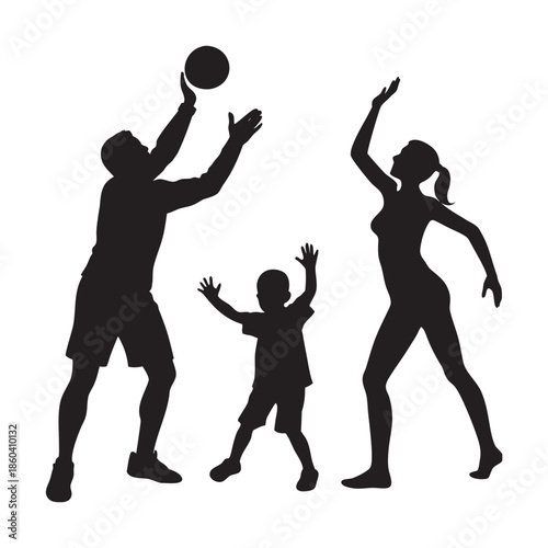 Parents Playing Ball With Children Outdoors