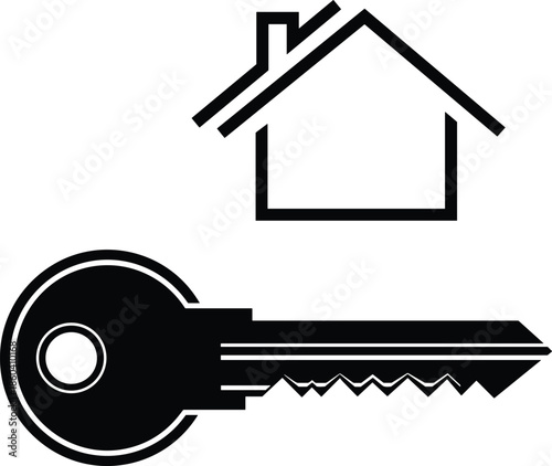 House and key silhouette vector illustration symbolizing home ownership real estate security property access isolated on white background design
