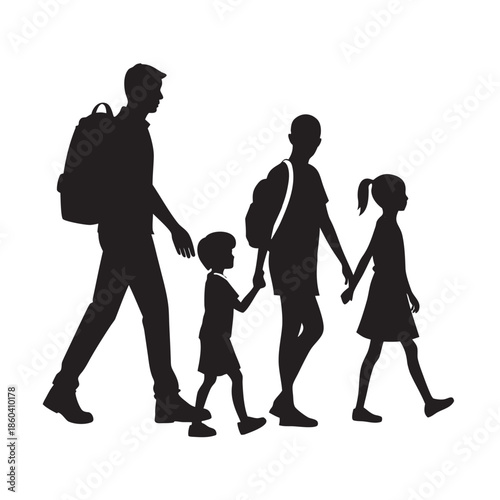 Parents Taking Children To School Together