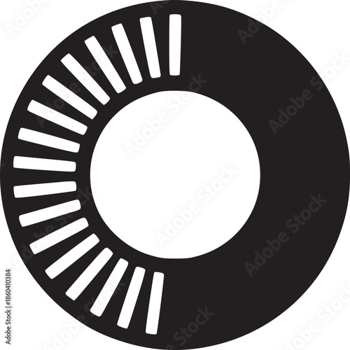 A black and white graphic of a partial circle with lines on a white background in simple style