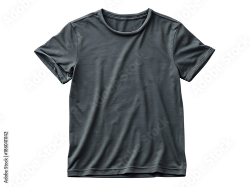 Dark charcoal gray slightly faded cotton t shirt, short sleeve, cutout, PNG isolated on white or transparent background