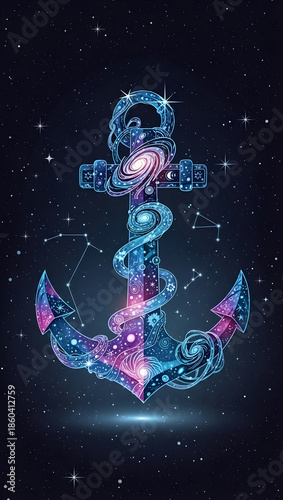 Vibrant cosmic anchor in space with stars and galaxies