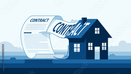 Signing a contract for a new home in a serene landscape from a front viewpoint