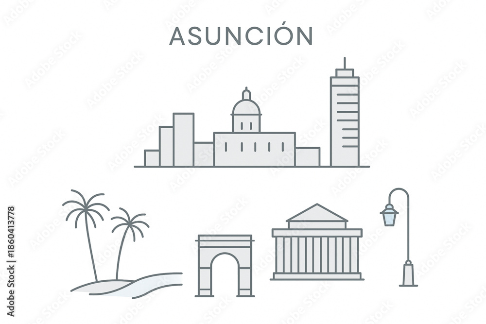Naklejka premium Asunción city vector icons thin line minimal style