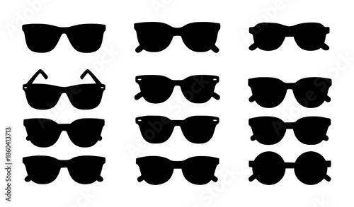 Minimal black glasses rim silhouette vector set for optical accessories