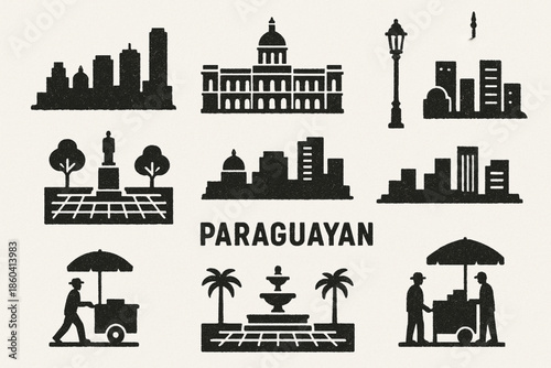 Paraguayan urban vector icons rugged flat style