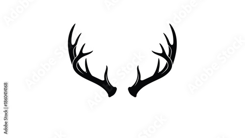 Symmetrical silhouette of deer antlers isolated on a white background used as a hunting trophy or woodland decor symbol.