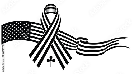 American flag ribbon peace symbol illustration black silhouette vector on whit background