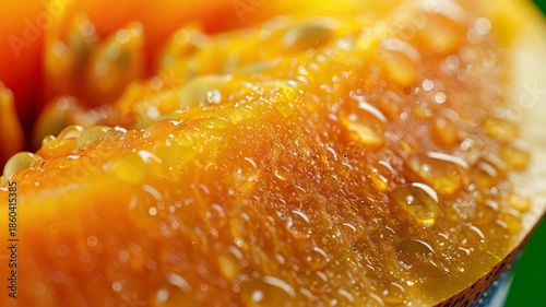 papaya in water drops close-up. Selective focus