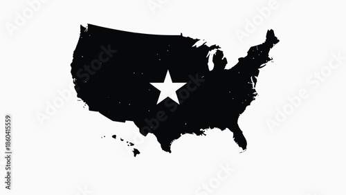 United states map silhouette with star flag design silhouette vector on whit background