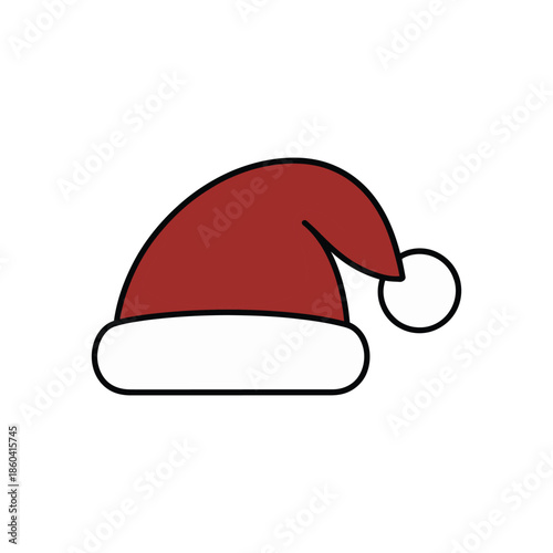 Simple red and white Santa hat icon graphic illustration.