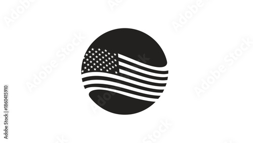Stylized american flag icon with wavy lines and stars silhouette vector on whit background