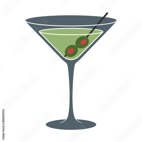 Classic martini with two olives on a pick, a sophisticated cocktail for celebration