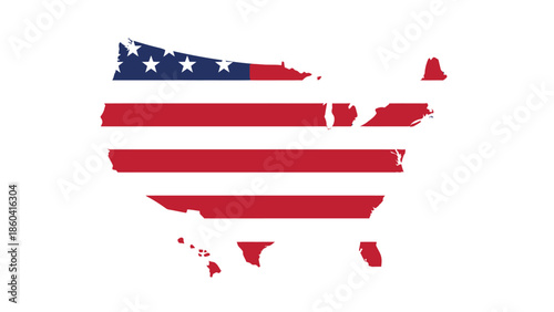 Stylized american map illustration with flag colors silhouette vector on whit background