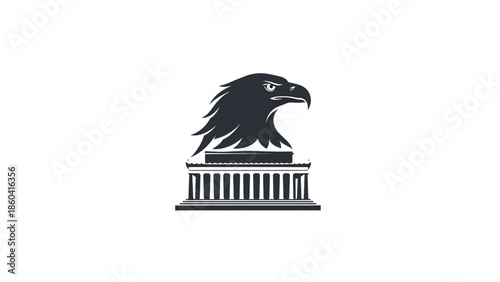 Black eagle sculpture on a modern pedestal with dynamic silhouette vector on whit background