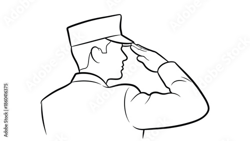 Military officer saluting in uniform illustration silhouette vector on whit background