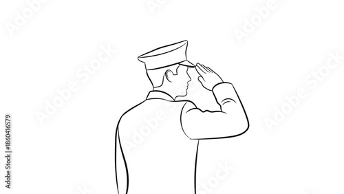 Military officer saluting symbol of authority and respect silhouette vector on whit background