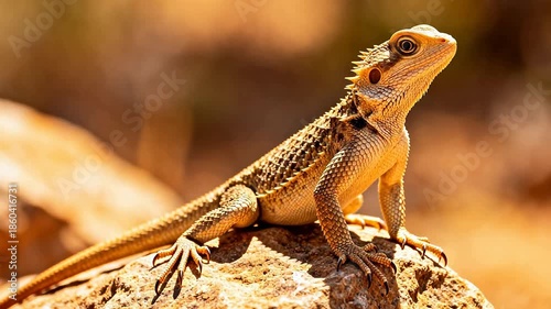 Lizard perched on rock in sunlight