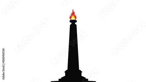 Silhouette of a monument with a flame on top on white silhouette vector on whit background