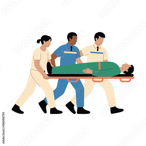 Medical team carefully carries patient on stretcher with urgency and care
