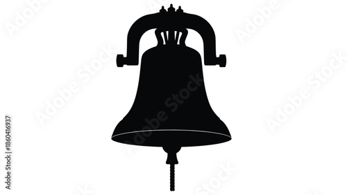 Silhouette of an old school bell with shadow and outline silhouette vector on whit background