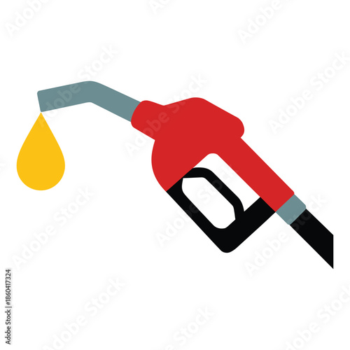 A gasoline pump nozzle drips a single drop of fuel, symbolizing energy and consumption.