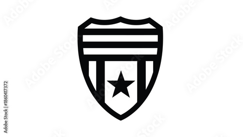 Security shield badge illustration with star and stripes silhouette vector on whit background