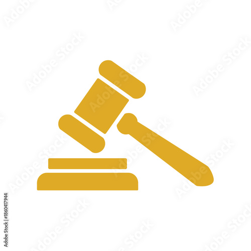 A golden gavel rests on a block, symbolizing justice and law.