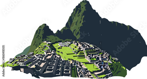 Iconic Machu Picchu Ancient Inca City And Mountain Landscape Digital Illustration