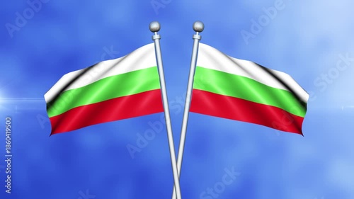 Bulgaria Crossed Flags Waving in Blue Sky Loop Animation | Realistic 3D National Flag Background