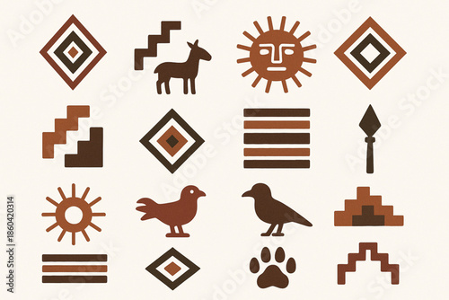 Indigenous Paraguayan symbol vector icons geometric flat style