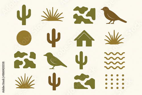 Paraguayan Chaco region vector icons rustic minimal flat style