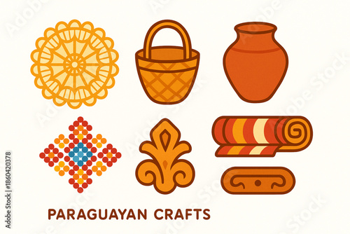 Paraguayan crafts vector icons bright artisanal flat style