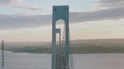 View of the Verrazzano-Narrows Bridge in New York at sunset