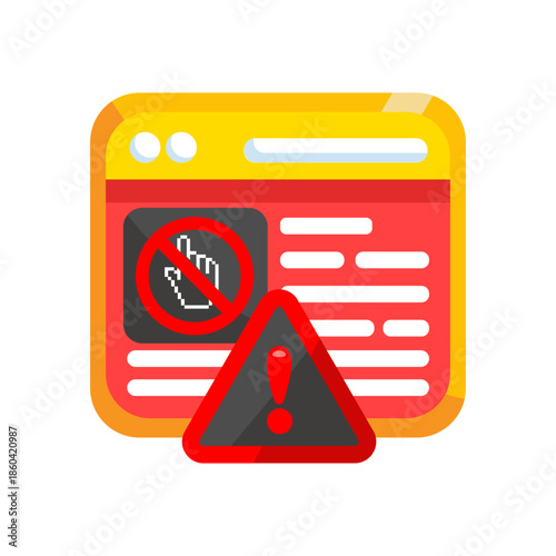 Access denied and website security warning alert vector illustration, representing cyber security, blocked content, or system error.