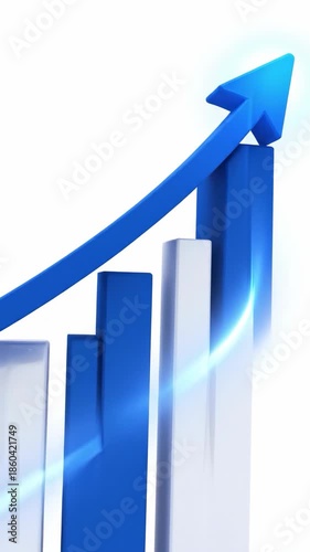 Blue upward arrow and bar chart, business progress and growth concept