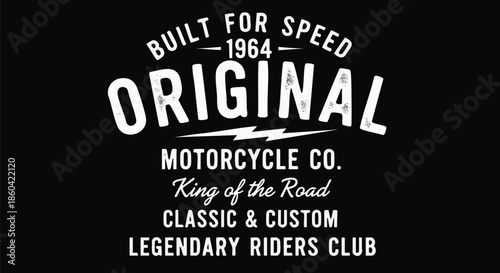 Vintage Motorcycle Club Emblem - Original Built For Speed 1964 - Retro Graphic Design.