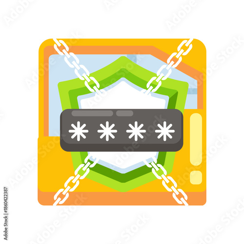 Protected folder security with password and shield vector illustration, representing data privacy, encrypted storage, and cyber security protocols.