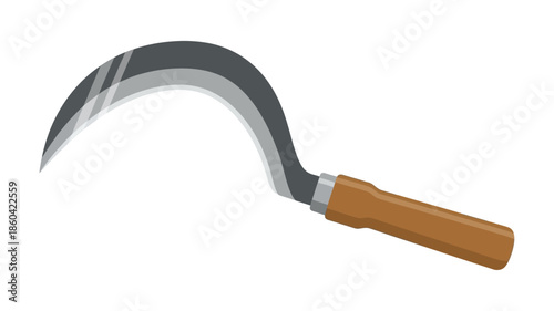 A simple illustration of a traditional farming sickle with a wooden handle