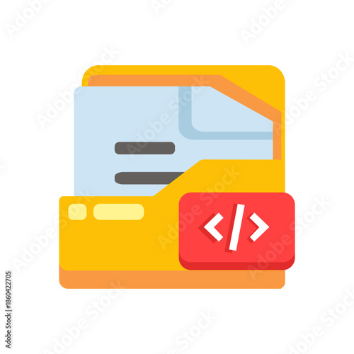 Coding folder with programming script file vector illustration, representing source code management, web development projects, and organized software scripts.