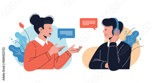 Two people talking about communication and customer service strategies.